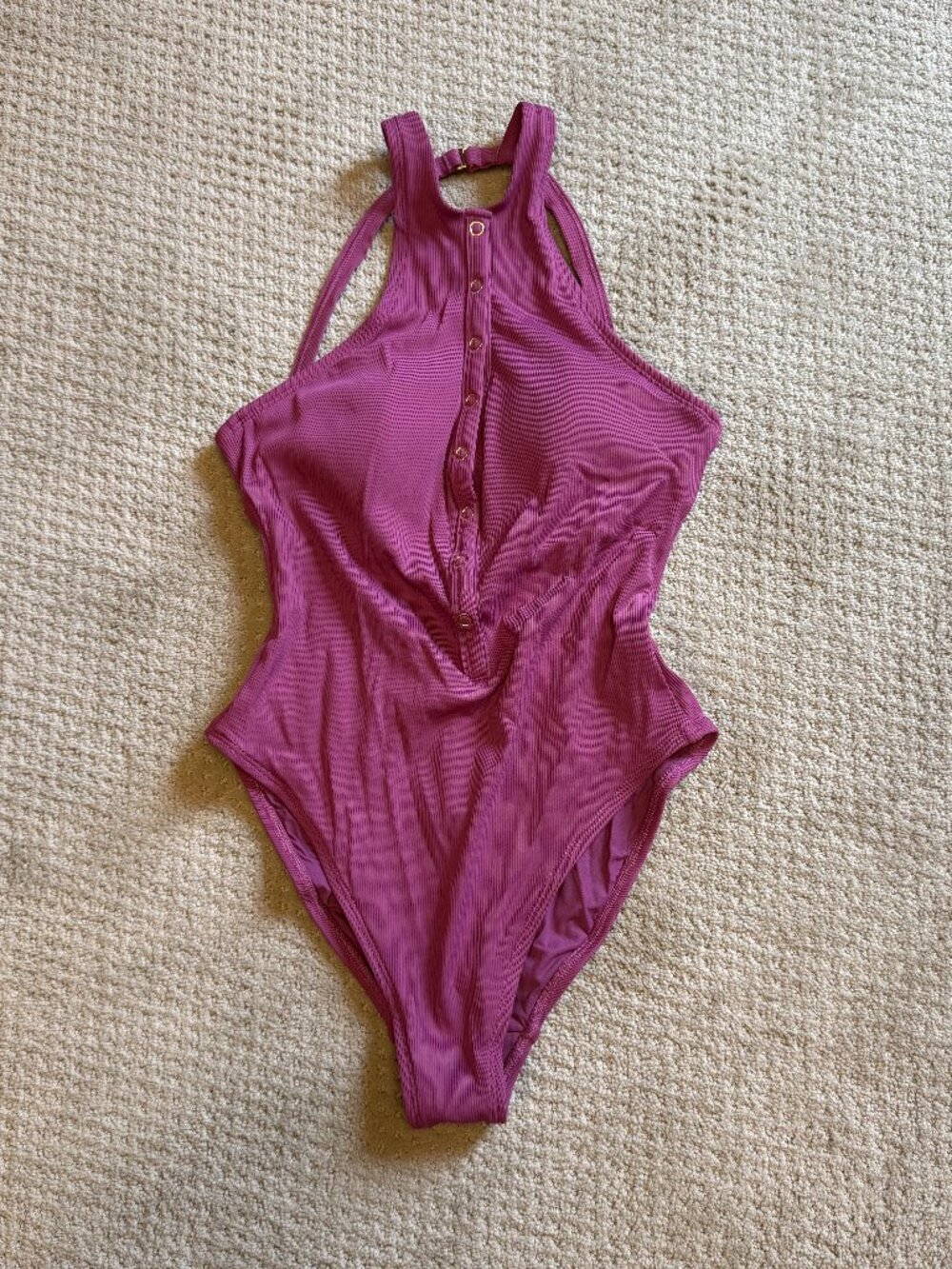 Robin Piccone Amy High Neck One Piece Swimsuit NWOT Ribbed Size 12 - Picture 3 of 10